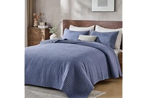 DOWN HOME King Quilt Bedding Set with Shams, Vintage Washed Soft Quilted Blanket Thin Comforter Lightweight Bedspread Coverle