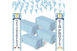 IPOOLTENG Oktoberfest Decorations Kit - White and Blue Oktoberfest Tablecloth, Oktoberfests Door Banner, Pennant String Flag Suitable for German Beer Festival Party