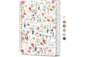 Taja Planner Jan 2026 - Dec 2026, Hardcover Weekly & Monthly Calendar Planner/Planning Agenda Book for Women with Tabs & Inner Pocket, Spiral Bound for School/Office Supplies, Wildflowers, 6.3" x 8.5"