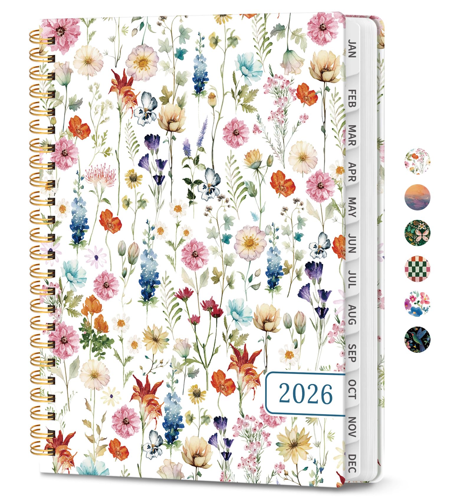 Photo 1 of 2026 Planner, Weekly and Monthly Calendar Planner for Women, Jan 2026 - Dec 2026, Hardcover Planning Agenda book with Tabs, Spiral Bound, Inner Pocket, Perfect for School Office Supplies, 6.3" x 8.5" - Wildflowers