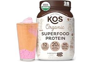 KOS Vegan Protein Powder Erythritol Free, Chocolate - Organic Pea Protein Blend, Plant Based Superfood Rich in Vitamins & Minerals - Keto, Dairy Free - Meal Replacement for Women & Men, 28 Servings