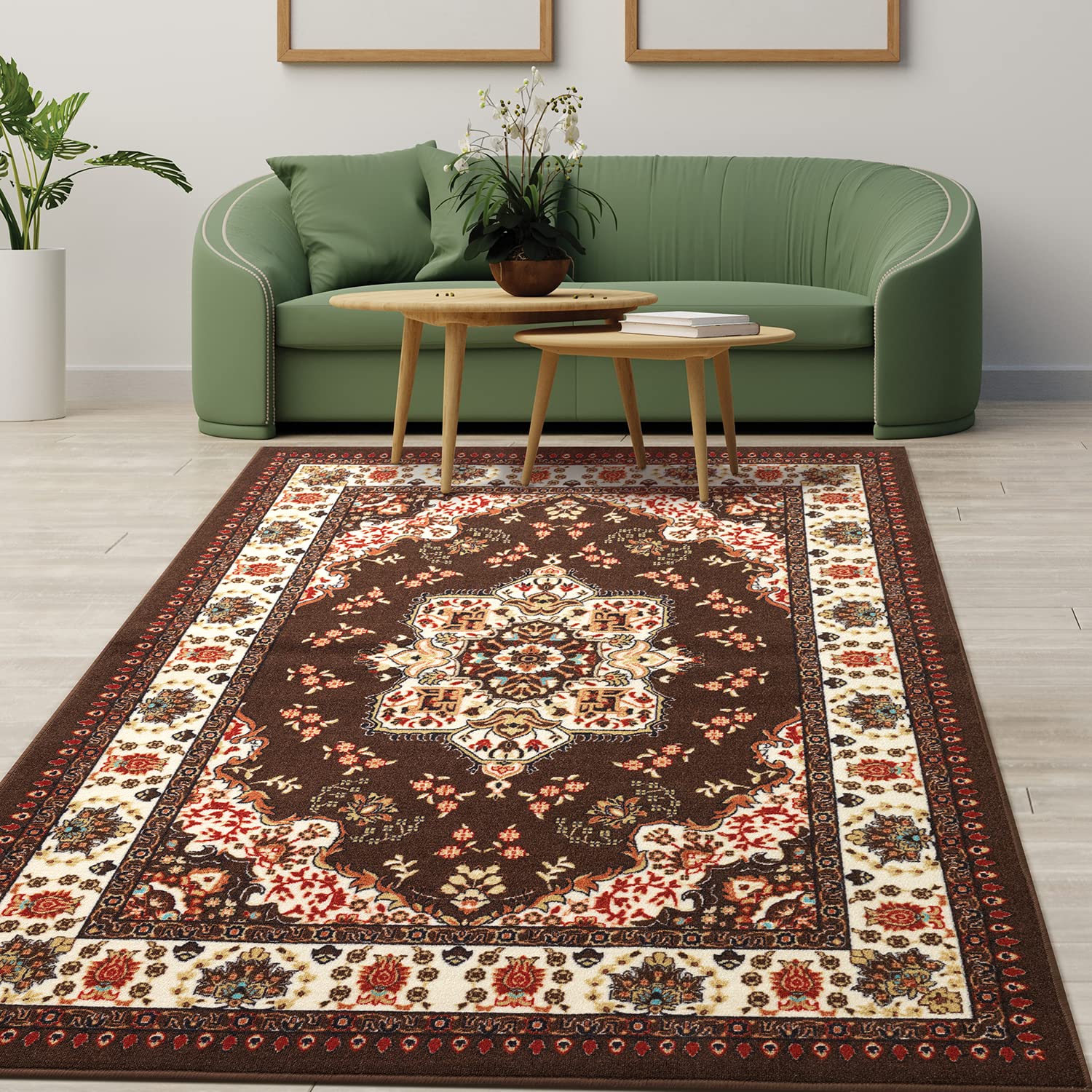 Photo 1 of Antep Rugs Alfombras Oriental Traditional 3x5 Non-Skid (Non-Slip) Low Profile Pile Rubber Backing Indoor Area Rugs (Brown, 3' x 5')