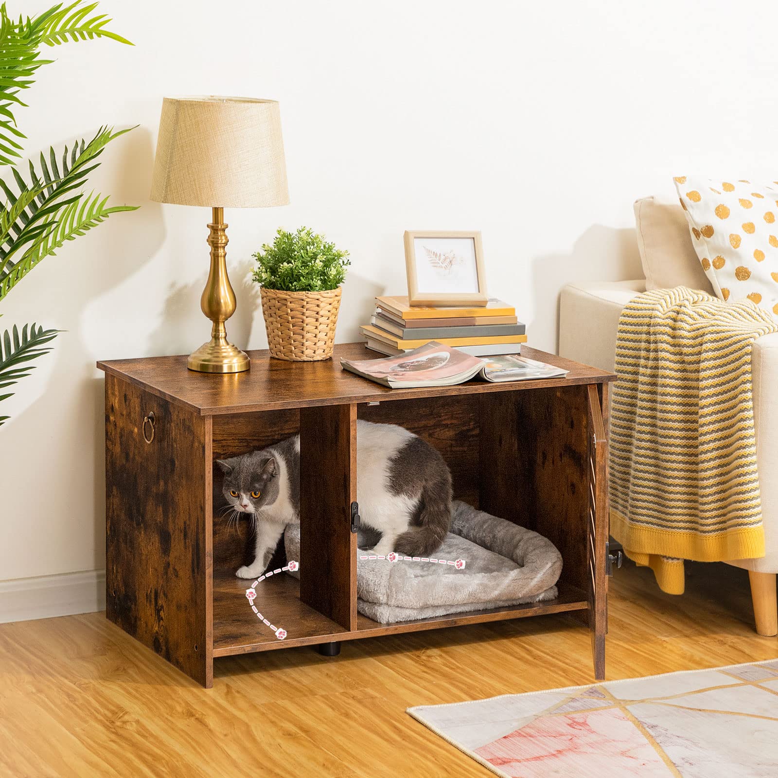 Photo 1 of ***Missing Hardware***HOOBRO Cat Litter Box Enclosure, Hidden Litter Box Furniture with Louvered Door, Spacious Hidden Litter Cabinet with Divider, Cat Furniture Cabinet, 31.5" L x 17.7" W x 18.1" H, Rustic Brown BF07MW01