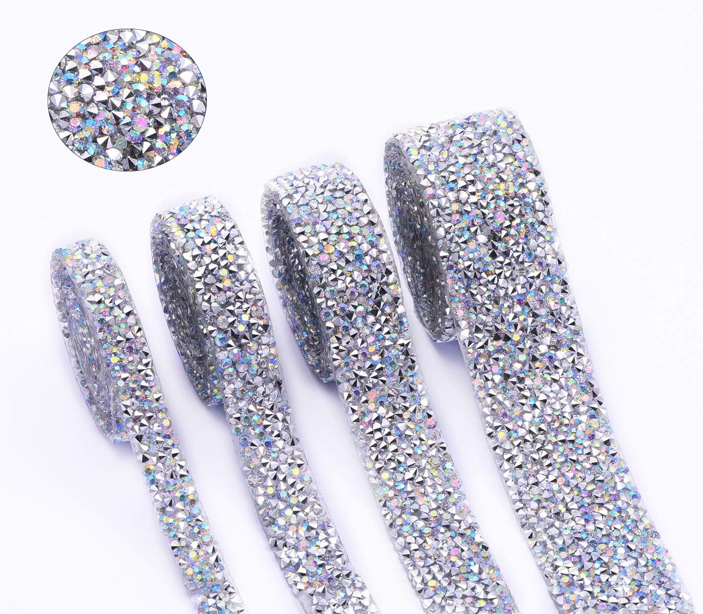 BLINGINBOX Silver Crystal AB Rhinestone Ribbon Sparkling Rhinestone Ribbon Mesh Wrap Roll Bling