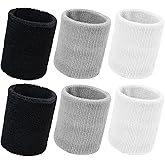 Sweatbands for Men and Women – 6 Pack Breathable Wristbands for Youth Sports, Soft and Stretchy Athletic Wrist Sweat Bands for Gym, Basketball, Running, Tennis, Workout, Black, White, Gray