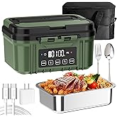 FERVINOW Cordless Electric Lunch Box for Adults – Battery-Powered Heated Lunch Box with 1.2L Stainless Steel Container, Timer Function, and Leak-Proof Food Warmer for Work, Travel & Office