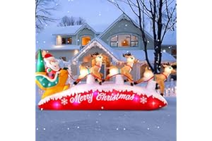 Danxilu Christmas Inflatables 10 FT Long Santa Sleigh with Reindeer Outdoor Decorations, Built-in Colorful LEDs Santa Claus Deer Sled Blow Up Yard Decoration for Outside Lawn Holiday Xmas Decor
