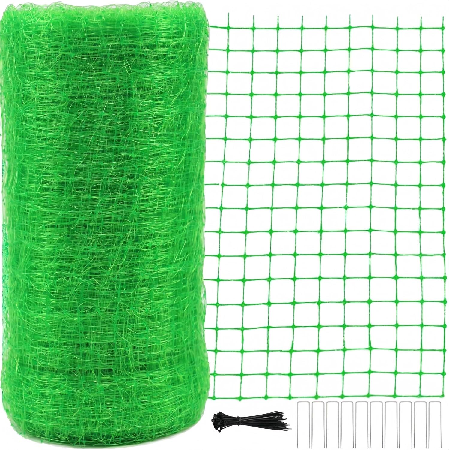LATERN 2.1m x 30.5m Bird Netting, Plastic Anti Bird Net Garden Plant Mesh Fruit Trees Protection Netting for Vineyard Vegetables Flowers Plants Fencing - with 50Pcs Cable Ties + 10Pcs U Pegs (Green)
