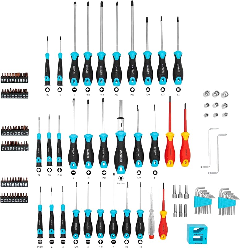 Set Cacciaviti 126 Pezzi HardGyro 1260 Magnetic. Acciaio CR-V, 3 Cacciaviti VDE, 60 Punte S2, Cricchetto, Magnetizzatore, Chiavi a Bussola e Allen, Cercapolo, Supporto Incluso