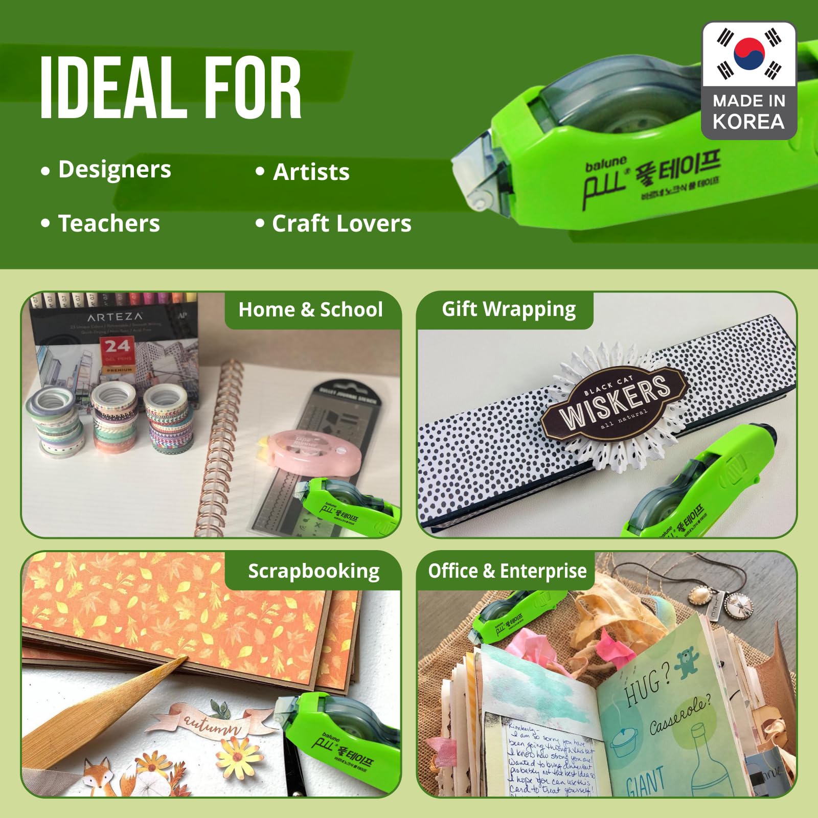 TAPE RUNNER - Double Sided Adhesive with Dispenser Roller Included - Acid Free, Sticky, Transparent - Ideal for Scrapbooking, Crafts & More - Retractable (315 inches per Cartridge), 5 Cartridges