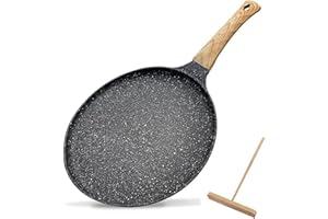 Nonstick Crepe Pan,Medical Stone Coating Dosa Pan Pancake Flat Skillet Tawa Griddle 10-Inch with Spreader,Induction Compatibl
