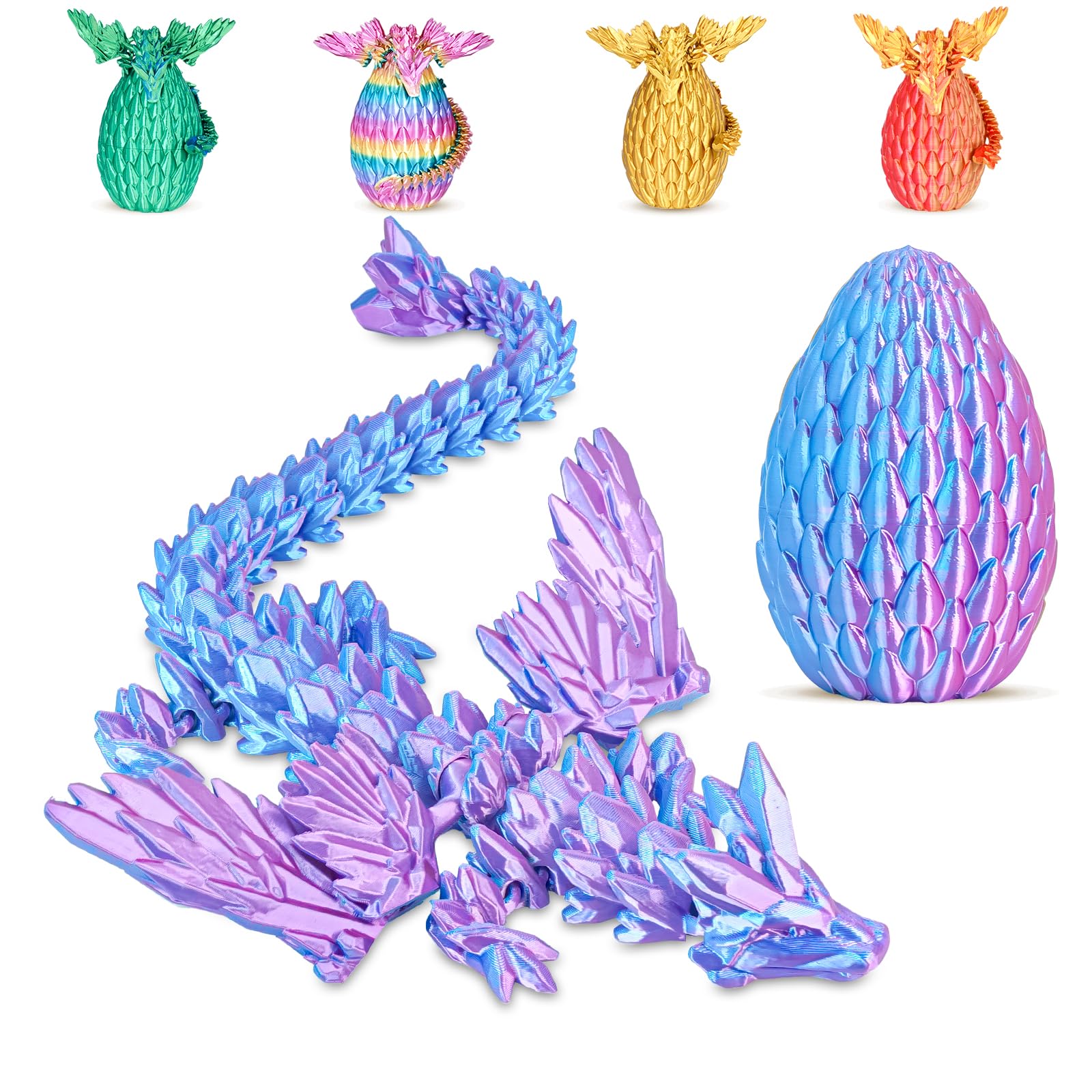 Winged Dragon Inside Surprise Egg Fun Collectible Toy Gift for Kids and Adults, 3D Printed Fantasy Dragon Ideal for Christmas Easter Birthdays and Holiday Decorations (Purple, Medium)