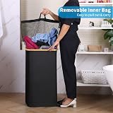 efluky 100L Laundry Basket with Lid Bamboo Handles XXL White/Black view 7