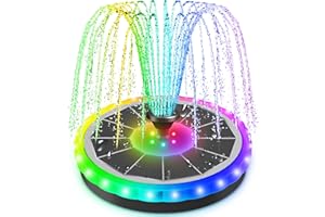 SZMP Solar Water Fountain for Bird Bath, Solar Powered Fountains Pump with Upgraded Auto Cycle Colorful Lights 4 Fixed Pipes 7 Nozzles, Solar Bird Bath Fountains for Garden Patio Outdoor Play