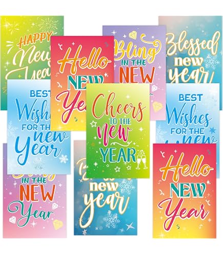 Fancy Land 2025 Happy New Year Karten Mit Umschlägen – 12 Stück, Kranz-Design, Blanko Innen