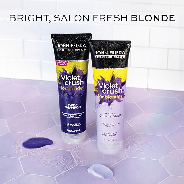 JOHN FRIEDA 8.3 OUNCE SHAMPOO FOR BLONDE HAIR, VIOLET CRUSH PURPLE SHAMPOO, NEUTRALIZES BRASSY YELLOW TONES, BLONDE TONER FOR BLEACHED, PLATINUM