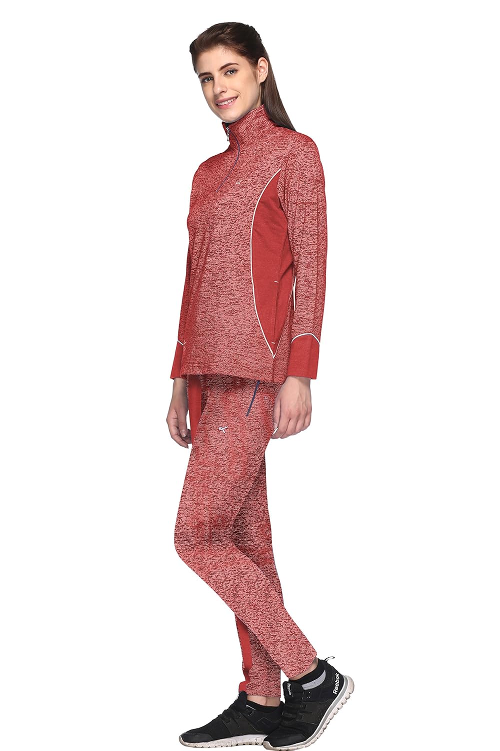 ex10sive women's front half zipper cotton blended active wear top and bottom set