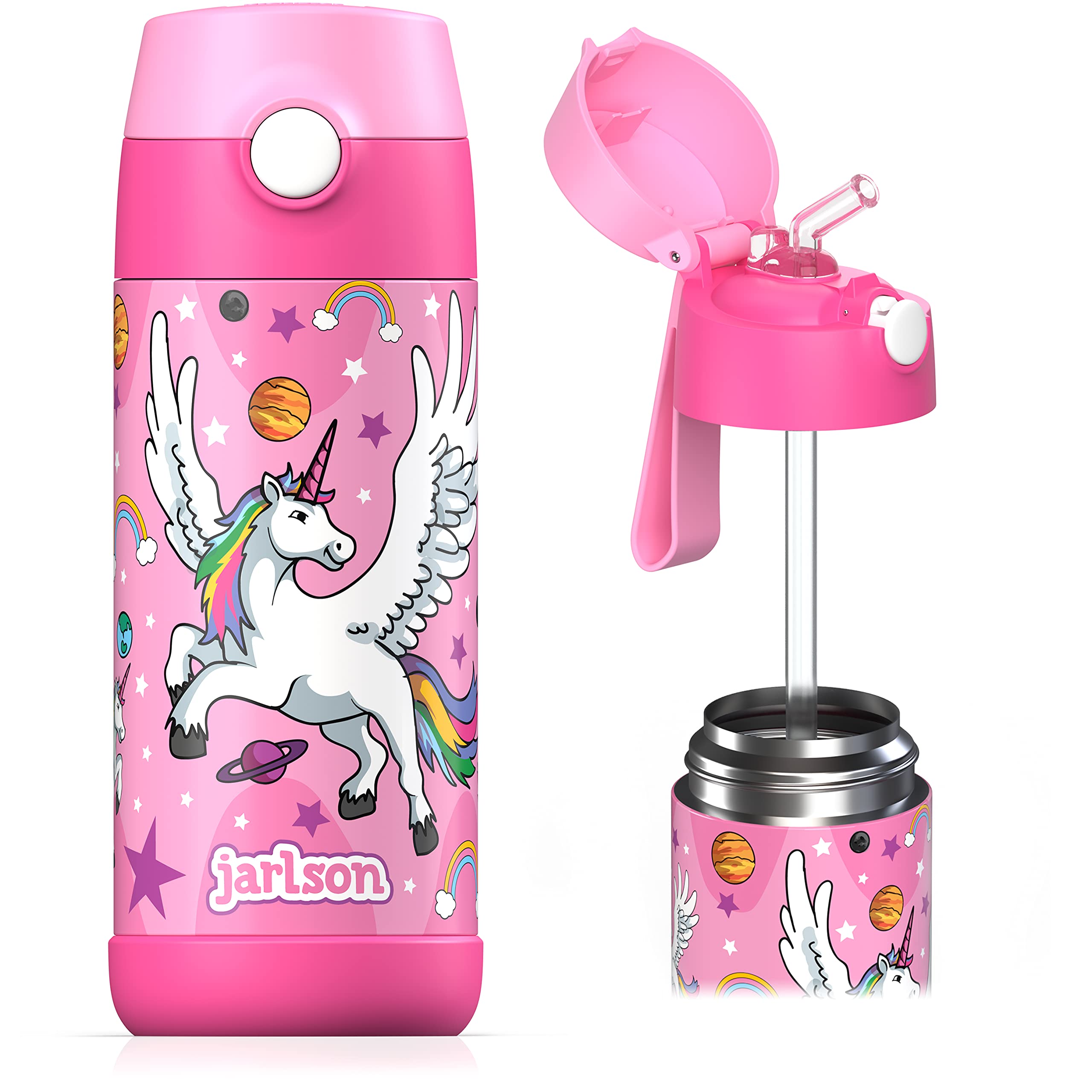 JARLSON Children's Drinks Bottle, Thermal Stainless Steel Water Bottle, 350 ml, BPA , Leak-Proof, with Straw, Bottle for School, Nursery