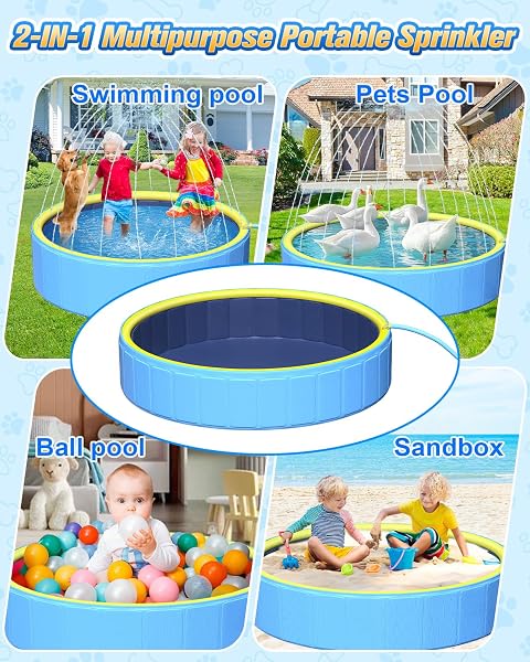 YIVSEN PERFECT COMBINATION OF DOG POOL AND SPLASH PAD W79 X H12, STURDYER FOLDABLE KIDDIE/BABY HARD PLASTIC POOLS, SUMMER SWIMMING BATH TUBS FOR KIDS/DOGS/PET