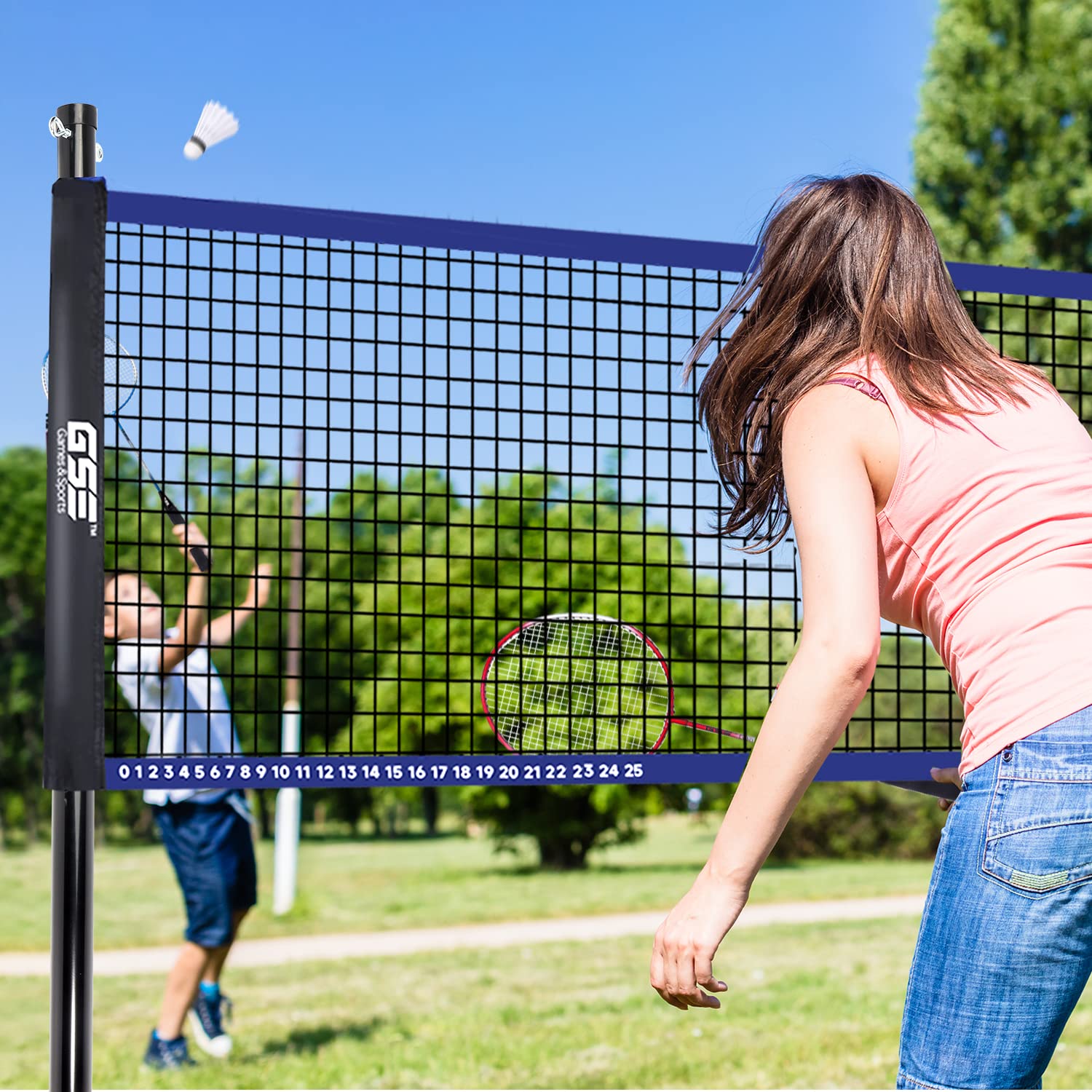 GSE Games & Sports Expert Outdoor Yard Sports Net Game Set for Backyards, Parks, Beach, Lawn. Volleyball Set, Badminton Set OR Volleyball & Badminton Combo Set Available