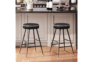 HOOBRO Bar Stools, Bar Stools Set of 2, Counter Height Bar Stools, PU Leather Kitchen Counter Stools, High-Resilience Seat Top, 26.8" Height, for Kitchen Island, Tavern, Coffee Corner, Black BB11BY01