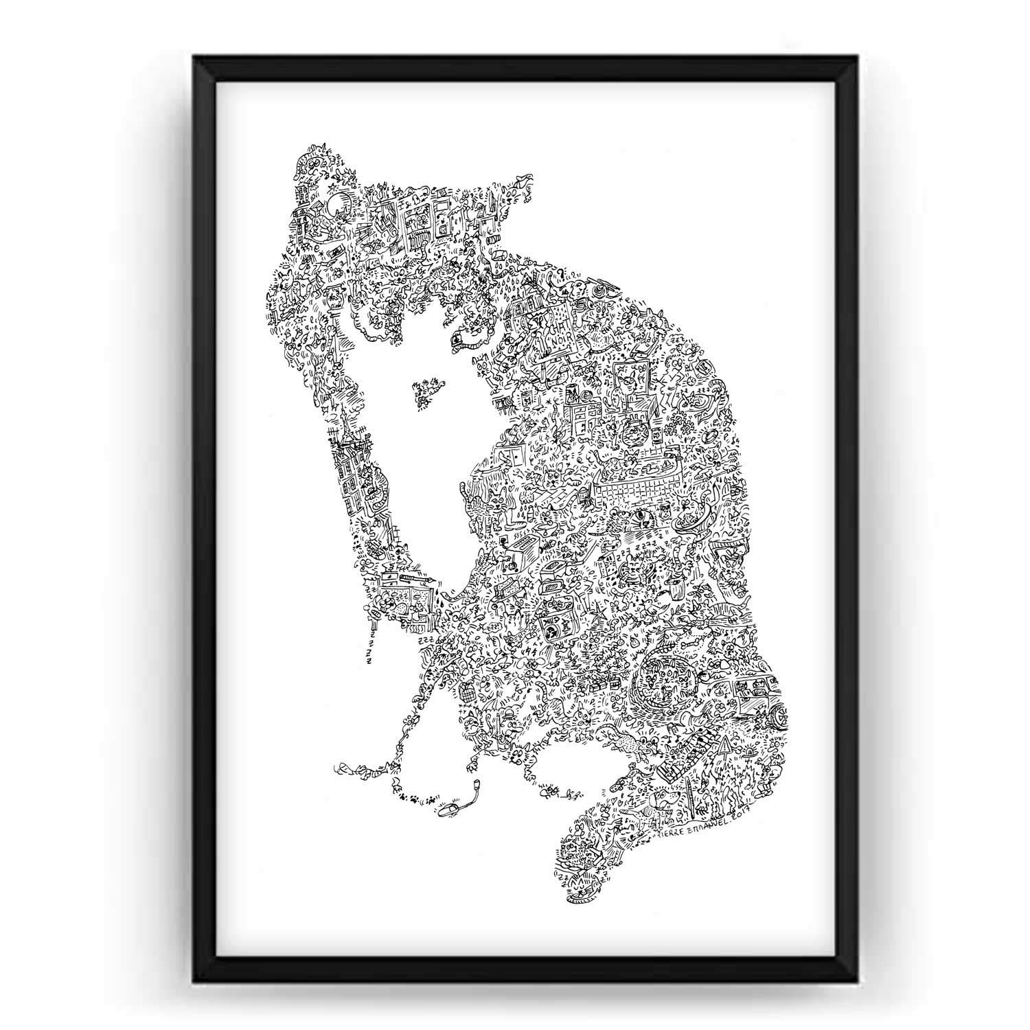 Le Chat De Gouttiere Poster Illustre Avec Les Details De La Race Portrait Noir Et Blanc Affiche D Animal Compagnie Amazon Fr Handmade