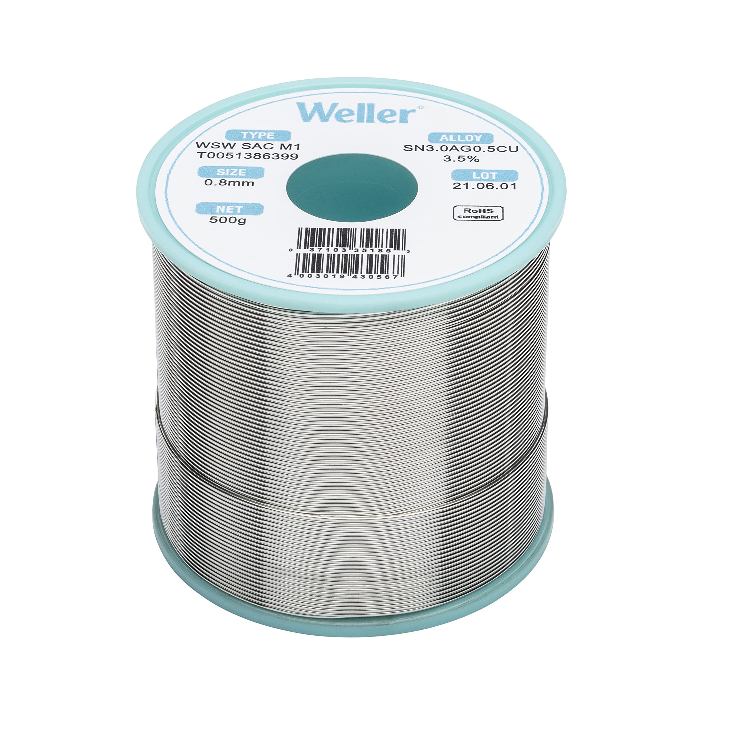 Weller WSW SAC M1 (T0051386399) Lead Free Solder Wire, Ø 0.8mm, Alloy Sn96.5Ag3.0Cu0.5, Flux content 3.5%, 500g