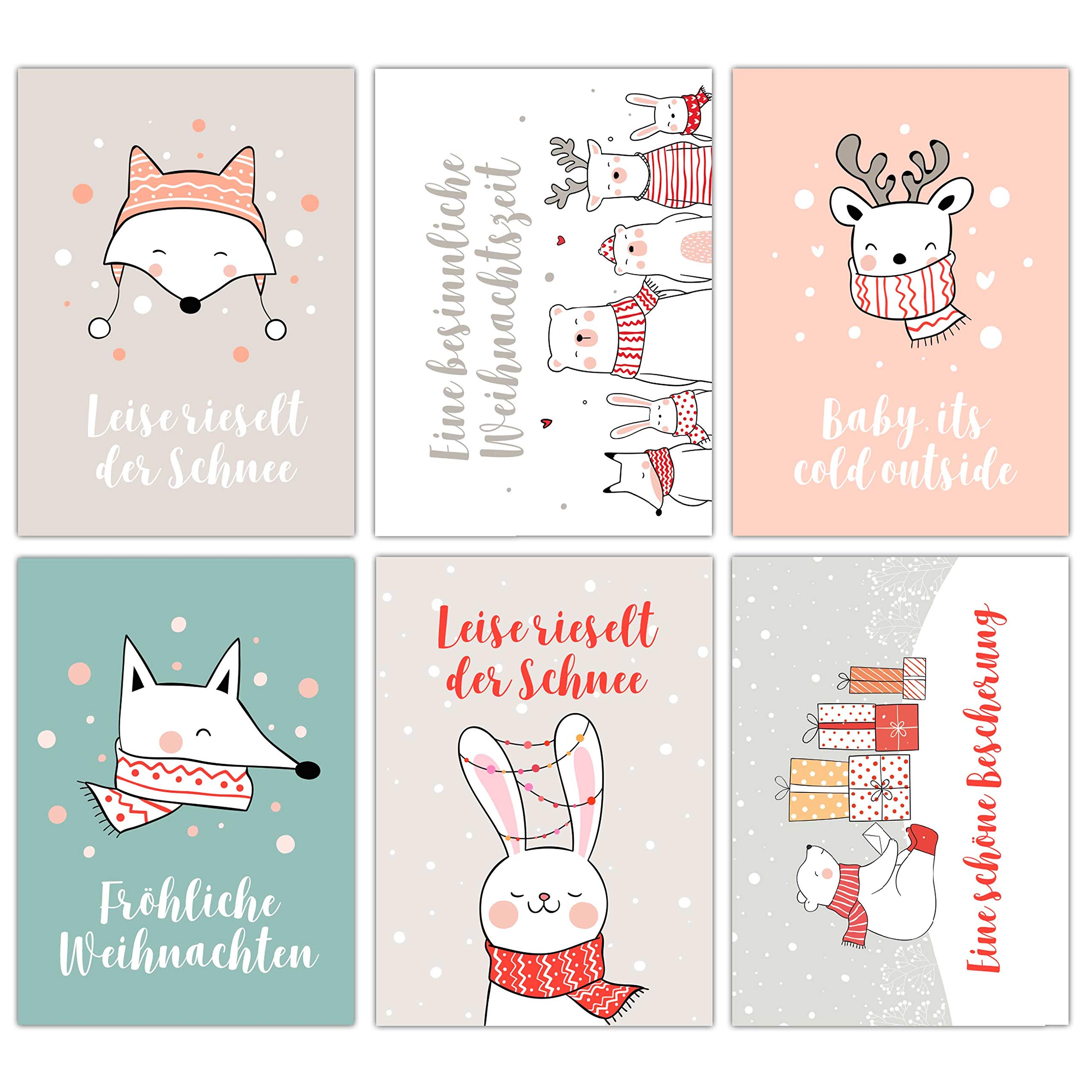 Papierdrachen Christmas Cards Set - 12 Postcards for Christmas - Art Print for Posting and Collecting - Set of 14 Christmas Friends