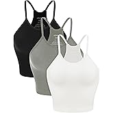 ODODOS Women's Crop 3-Pack Seamless Rib-Knit Camisole Crop Tank Tops