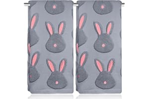 UHRMF 2pcs Rabbit Easter Hand Towels for Bathroom Set 100% Cotton Jacquard Bunny Spring Bath Towels Dish Kitchen Towels Holid
