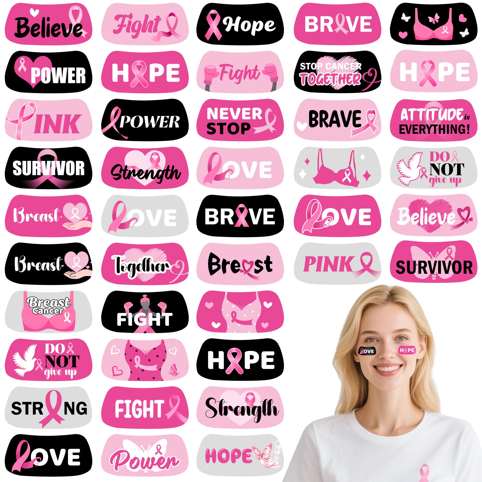 Photo 1 of EBaokuup 240 Pcs Breast Cancer Eye Stickers,Breast Cancer Awareness Face Tattoos for Girl Women,Waterproof Pink Ribbon Temporary Tattoos for Body Tattoo Fundraising Accessories Party Decoration Supply