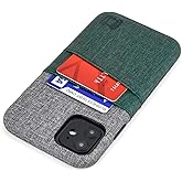 Dockem Wallet Case for iPhone 11: Built-in Metal Plate for Magnetic Mounting & 2 Card Holders (6.1" Luxe M2 Synthetic Leather, Green & Grey)