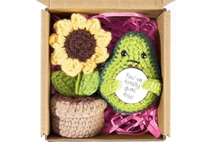MEGANJDESIGNS Emotional Support Pickle Funny Gifts, 2Pcs Positive Sunflower Pot Desk Decoration Crochet Birthday Gifts for Women Mom Best Friend (Avocado)