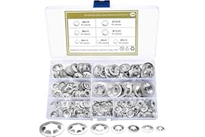 QIWUHAI 340 Pcs Internal Tooth Starlock Washers Assortment Kit, Push on Speed Clips Fasteners Washers, Stainless Steel StarLock Washers, Quick Speed Locking Washers [7 Sizes] M3/M4/M5/M6/M8/M10/M12(Silver)