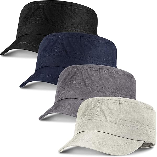 Amazon.com: 3 件組男款棉質軍帽軍帽刺繡星星軍帽男款素色巡邏帽