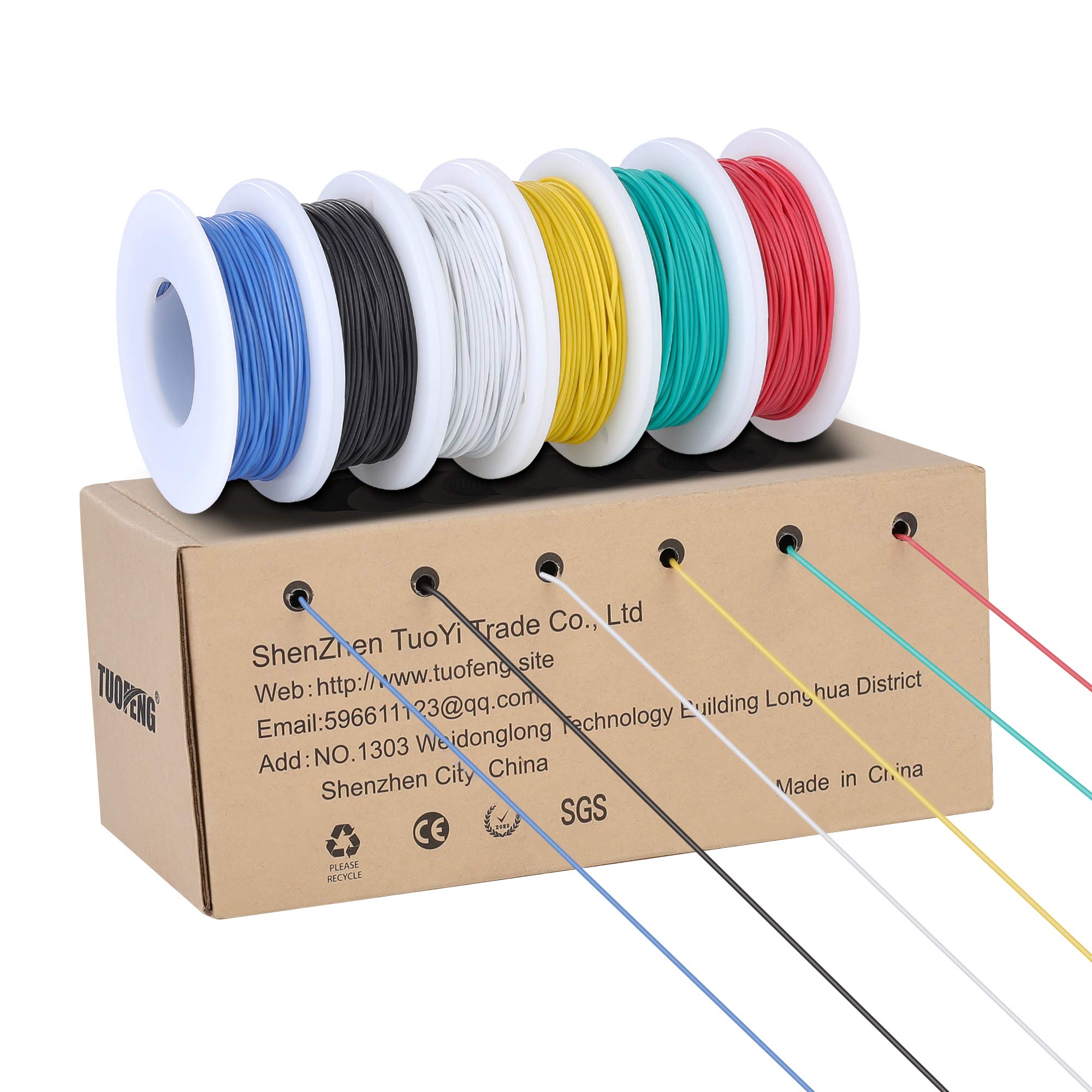 TUOFENG 30 AWG Electrical Wire Kit, Colored Wire Kit 0.05mm² Flexible Silicone Wires (6 Different Colored 18 Meter spools) 60V Stranded Wires