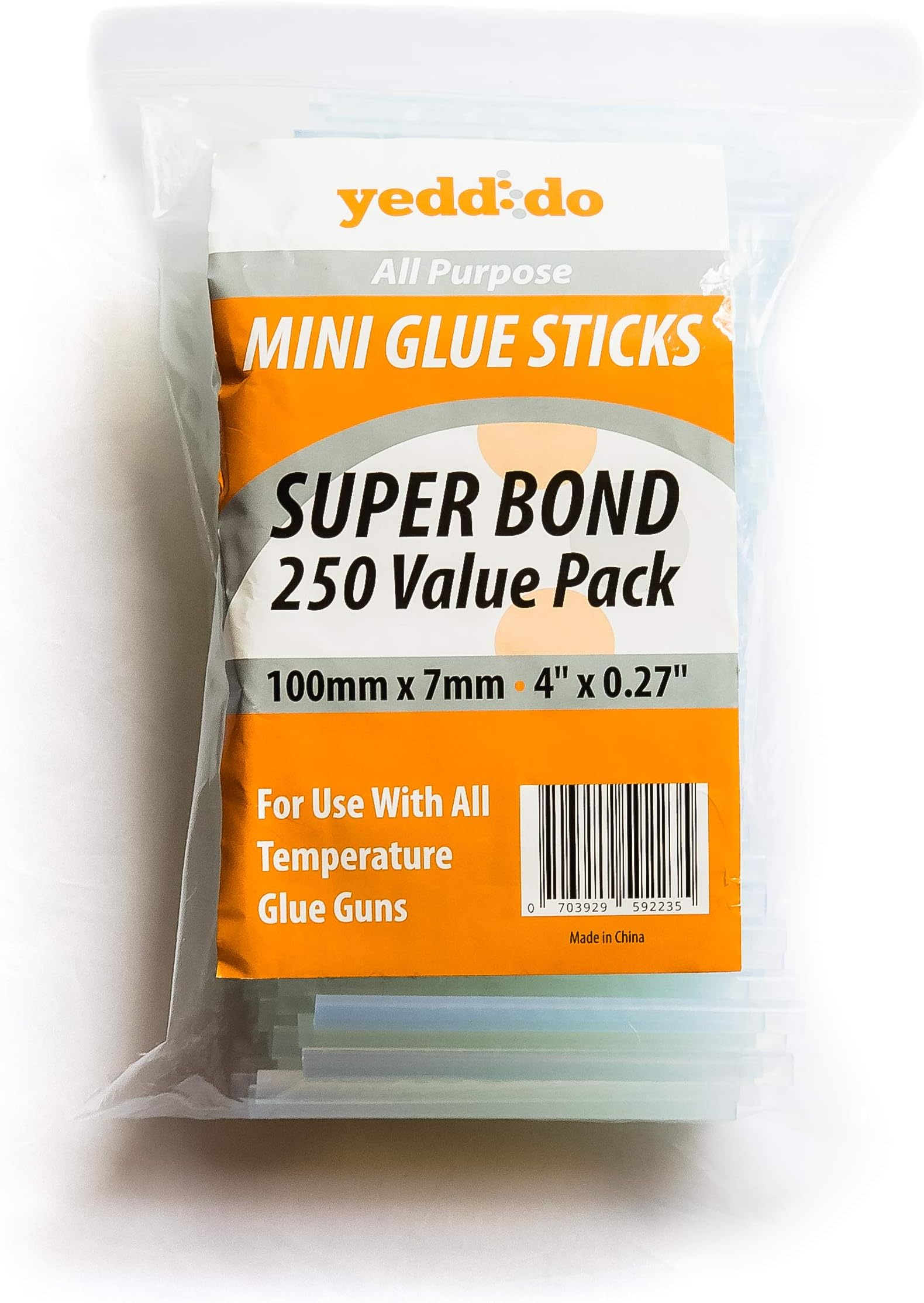Yeddido Mini Hot Glue Sticks - Clear (250 Count Bulk Pack) 4” Length and 0.27” Diameter - Compatible with Most Glue Guns - Kids Adults DIY, Arts and Crafts Use - Sealing and Repairing - Quick Melting