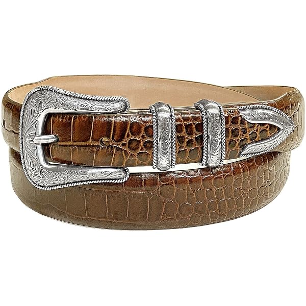 Silver Buckle Set Genuine Leather Western Ranger Belt For Men – Oil-Tanned, 1-1/8\" Wide (Tan, 38\") - View #2