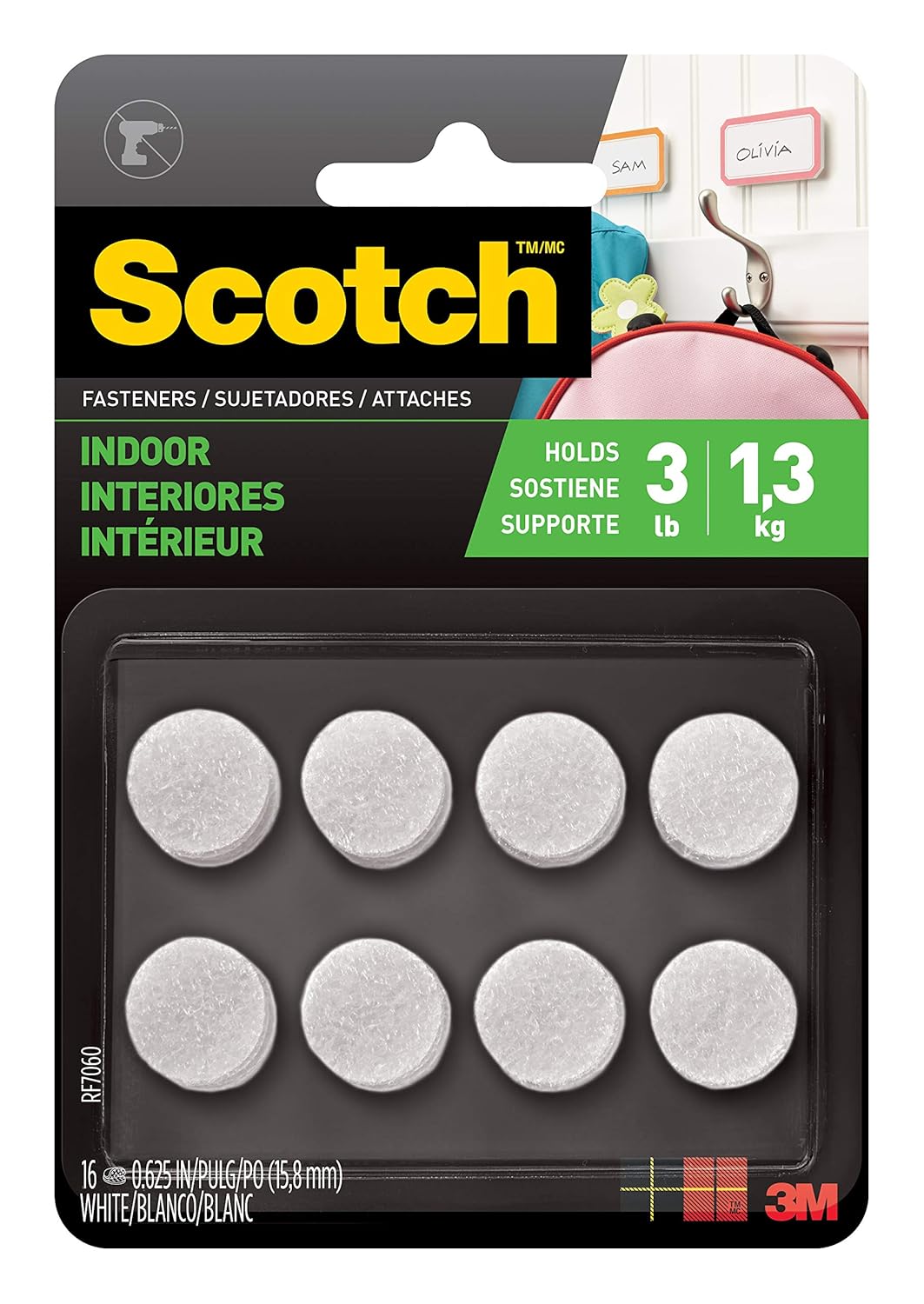 Scotch Multi-Purpose Fasteners, 5/8 x 5/8 Inch, White, 16 Sets per Pack (RF7060)
