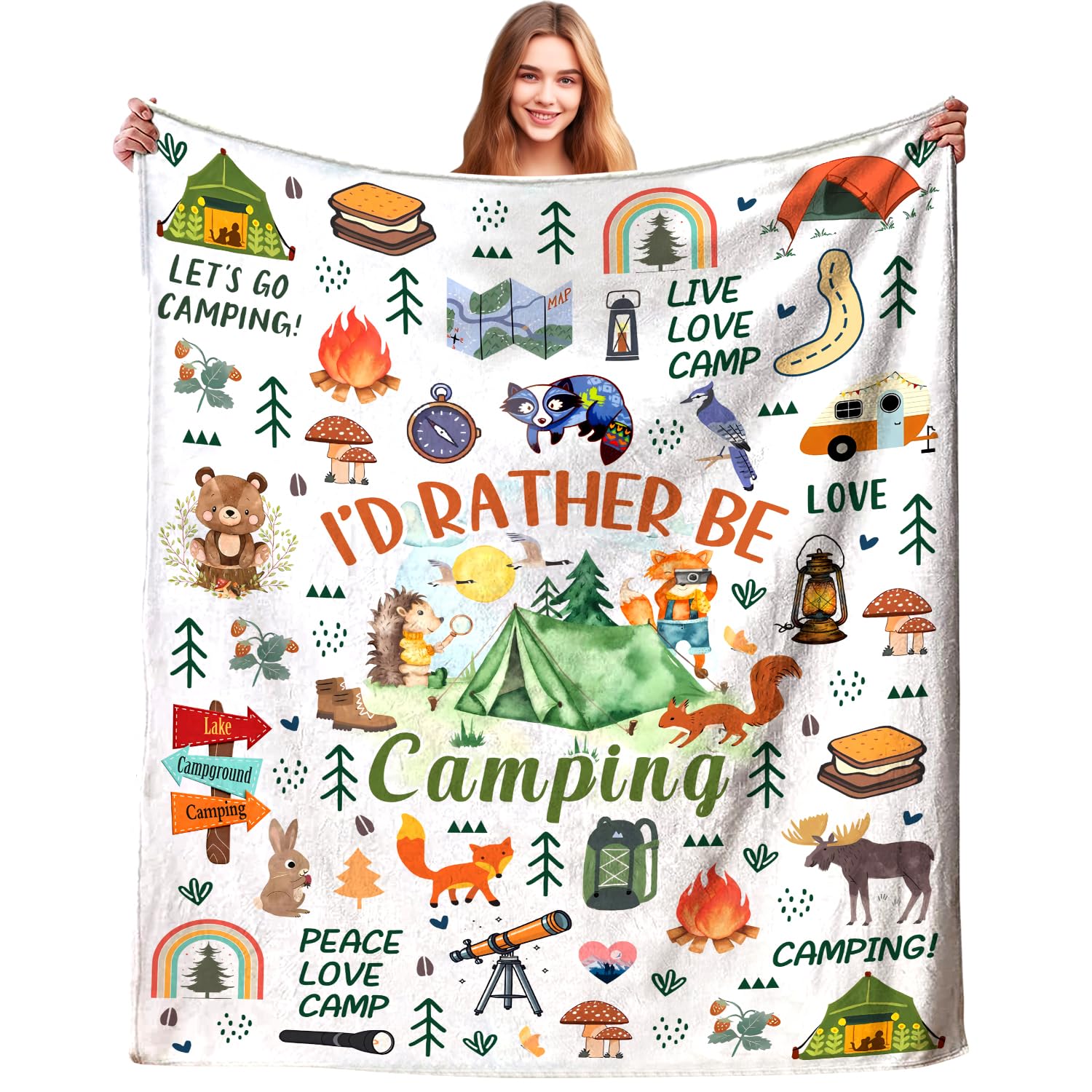 Photo 1 of Travel Camping Blanket Gifts for Women Men Kids, Ultra Soft Cozy Flannel Camp Throw Blanket Best Gift Ideas for Campsite Outdoors RV Travel Hiking 50"X40"