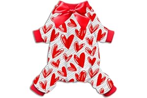 POHSHIDO Valentine Holiday Dog Cat Pajamas, Sweet Heart Jumpuits Cloth for Small Medium Boys and Girls Puppies Pets Doggie (Medium)