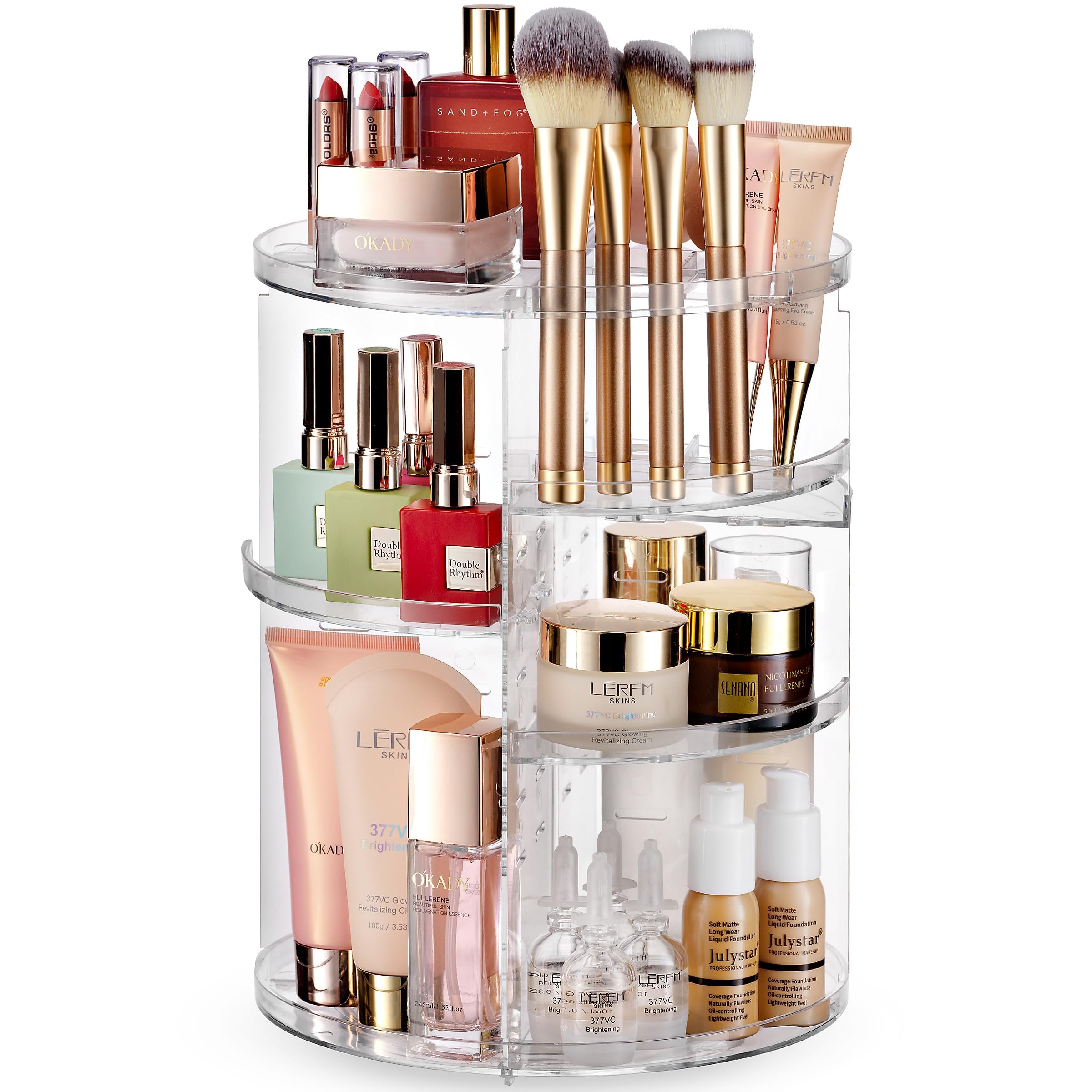 360 Rotating Makeup Organizer - Adjustable Shelf Height and Fully Rotatable. The Perfect Cosmetic Organizer for Bedroom Dresser or Vanity Countertop. (Clear)