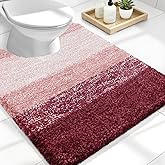 OLANLY Luxury Toilet Rugs U-Shaped 24x20, Extra Soft and Absorbent Microfiber Bathroom Rugs, Non-Slip Plush Shaggy Bath Mat, Machine Wash Dry, Contour Bathroom Mats for Toilet Base, Red
