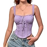 KUTUMAI Lace Corset Top Y2K Cute Square Neck Bustier Going Out Tank Crop Tops for Women Trendy Summer Lilac S