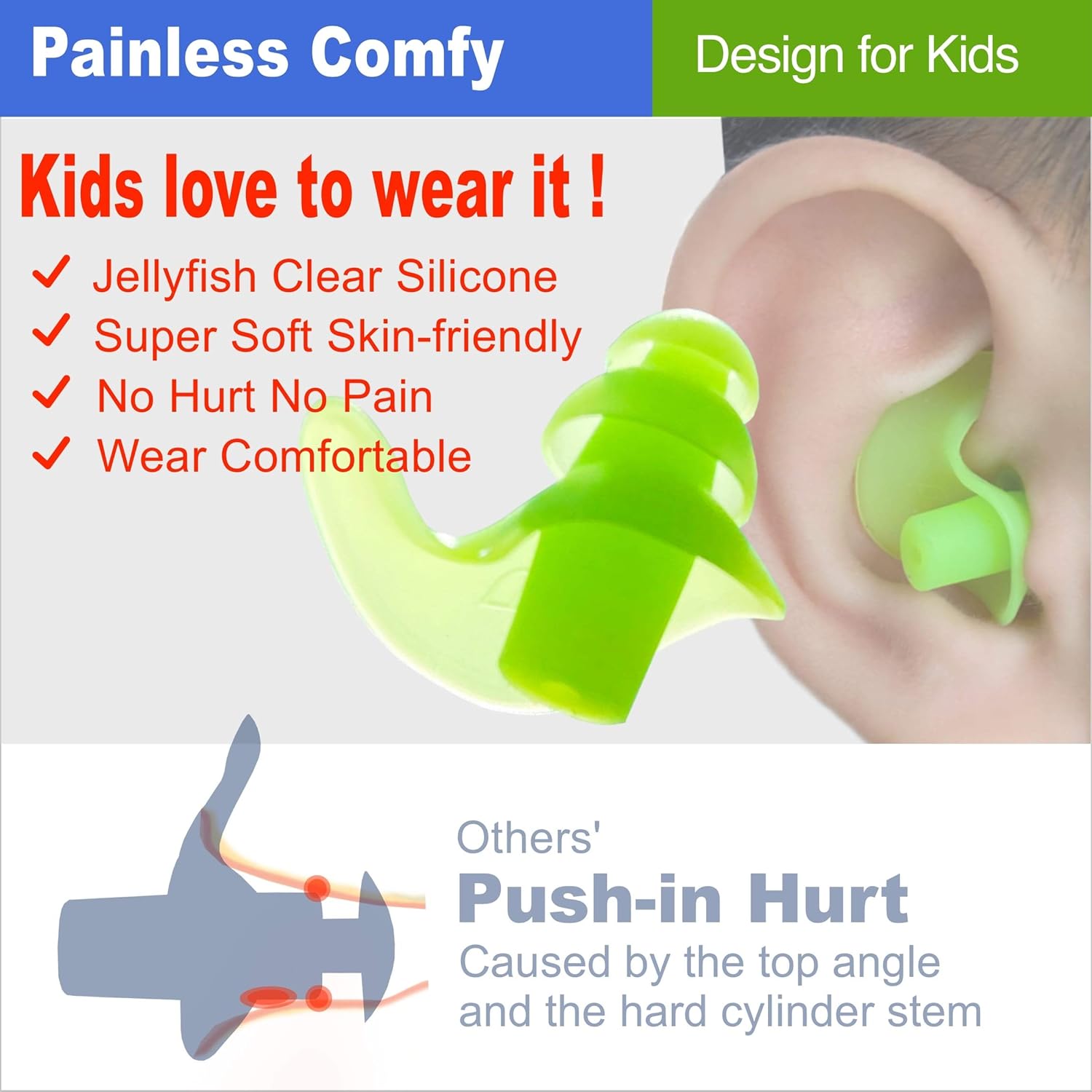 WaterDam Ear Plugs for Swimming Kids – 3 Pairs Soft Silicon Earplugs Reusable, Great Waterproof !!! Prevent Swimmer’s Ear (Green, Orange, Pink): Health & Personal Care