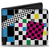 Buckle-Down Men's Wallet, Bifold, Funky Checkers Black White Neon, Vegan Leather, Multi, 4.0" x 3.5"