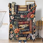 Snowmolle Vintage Books Fall Throw Blanket,Retro Flowers Cozy Plush Fluffy Blanket for Living Room Decor,Lightweight Fleece Throws for Couch,Bed,Traveling,Naps,Reading,50 X 60 Inch