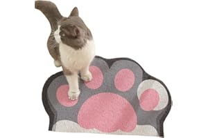 QWINEE Cat Litter Mat Litter Trapping Mat Paw Print Floor Door Mats Kitty Litter Box Mats Feeding Accessories Anti Slip, Low Profile, Easy to Clean Grey 15.7 X 23.6 Inches
