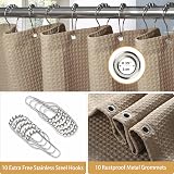 Shower Curtain 152 x 182 cm with Metal Hooks Khaki Waffle Fabric view 4