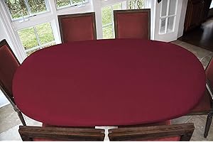 Covers For The Home Deluxe Elastic Edged Flannel Backed Vinyl Fitted Table Cover - Basketweave (Red) Pattern - Oblong/Oval - Fits Tables up to 48" W x 68" L